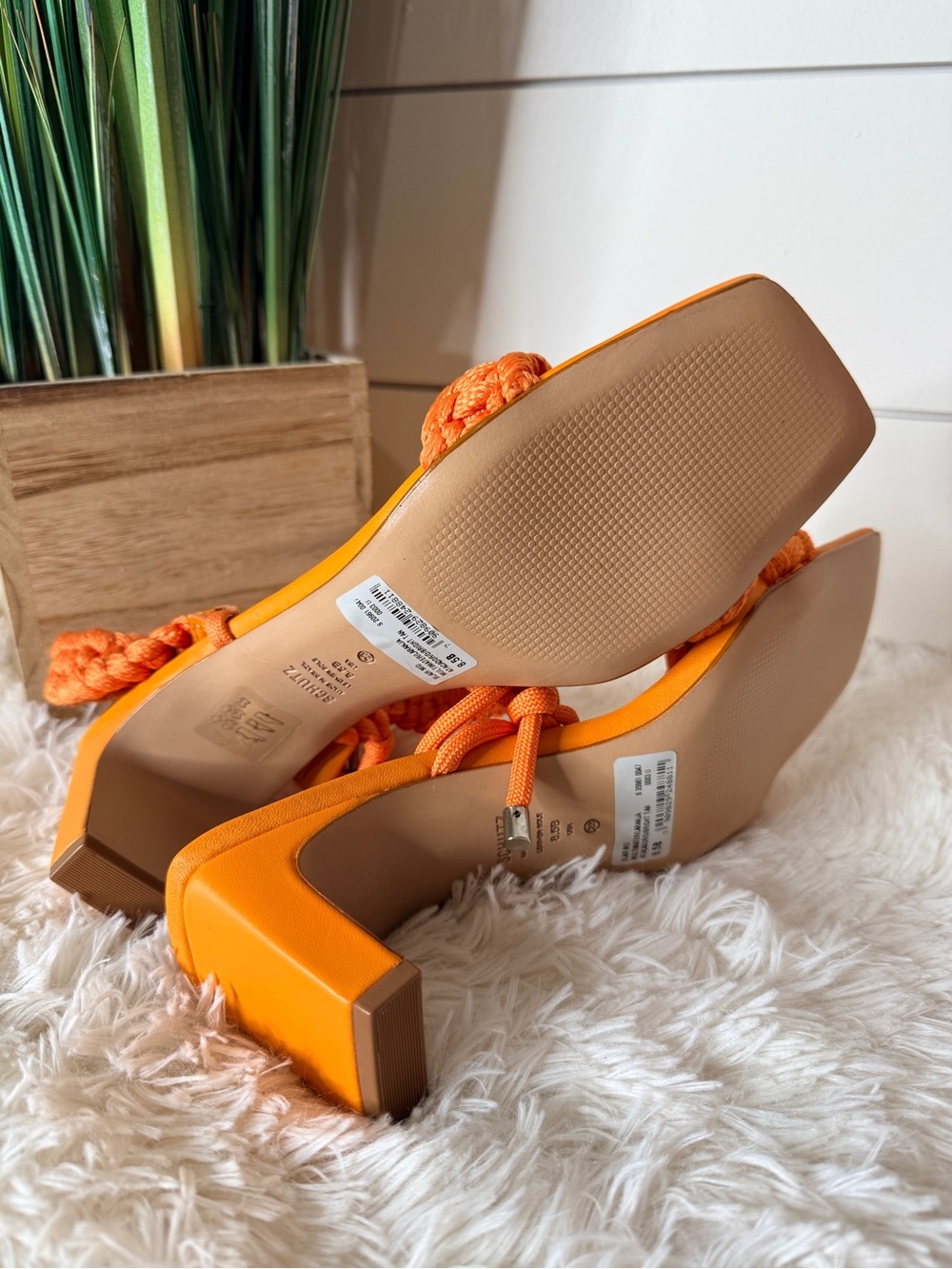 Schutz Blair Braided Rope Ankle Tie Colorful Heel Sandals Orange Size 8.5 - Picture 8 of 9